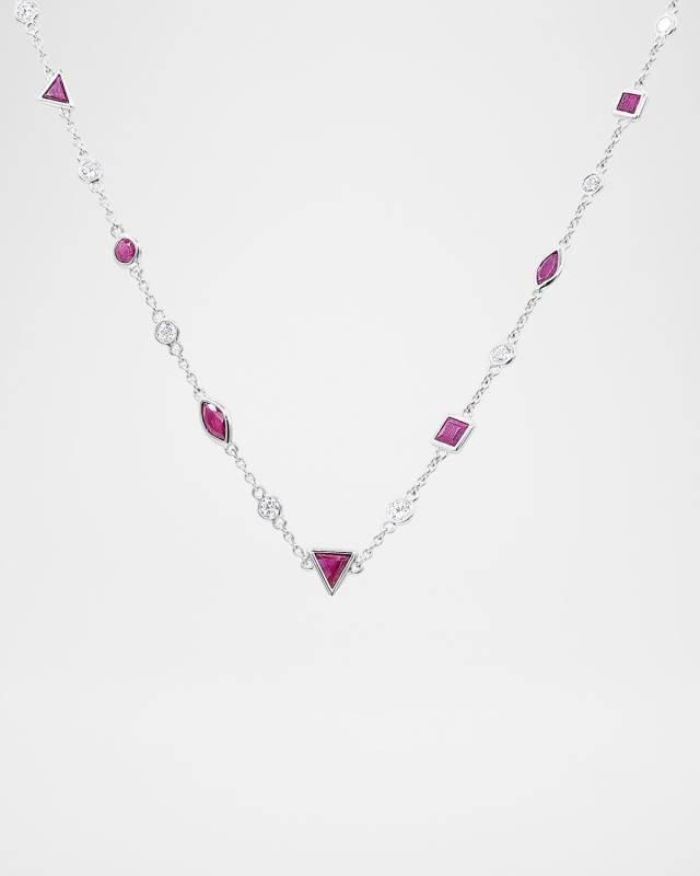 Platinum Ruby and Diamond By The Yard Necklace, 28"L